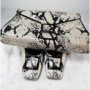 J. Renee Snakeskin Look Black and White Slingback Pumps and Purse-SZ 11M